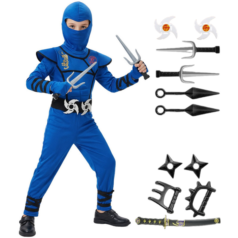 Kids Outdoor Ninja Warrior Course - Kostum Ninja Hitam dan Biru untuk