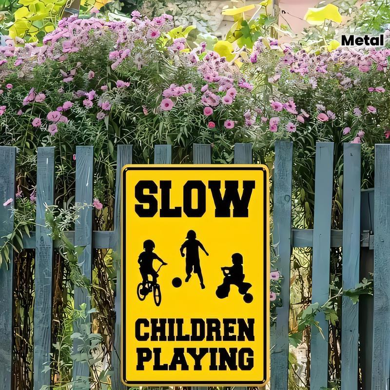 Kids Outdoor Yard - Papan Tanda Logam dengan Gambar Anak-anak