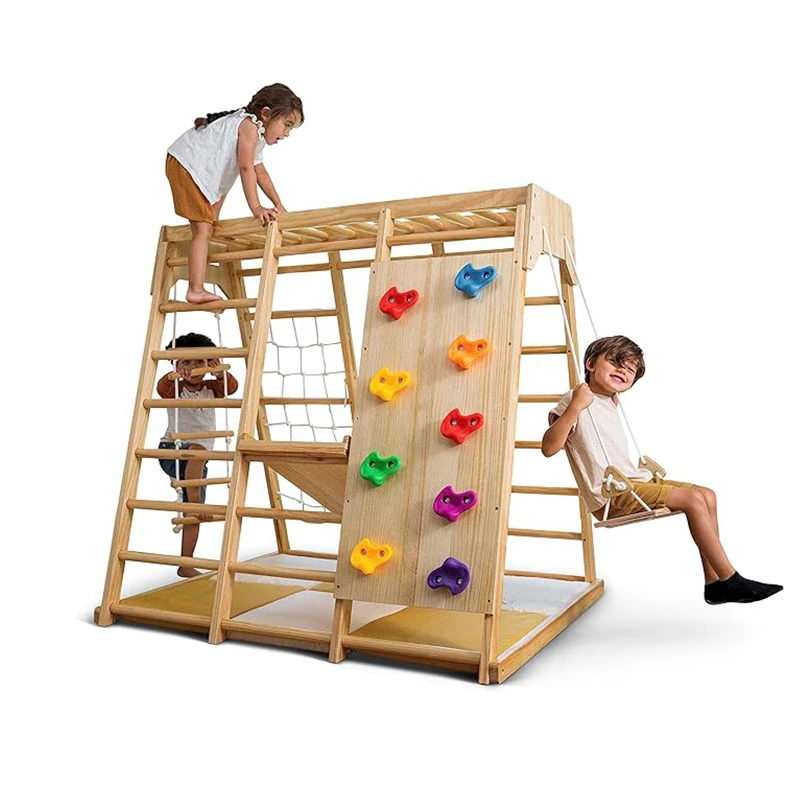 Kids Outdoor Wooden Climbing Frame - Peralatan Senam Aktivitas Taman Bermain Anak