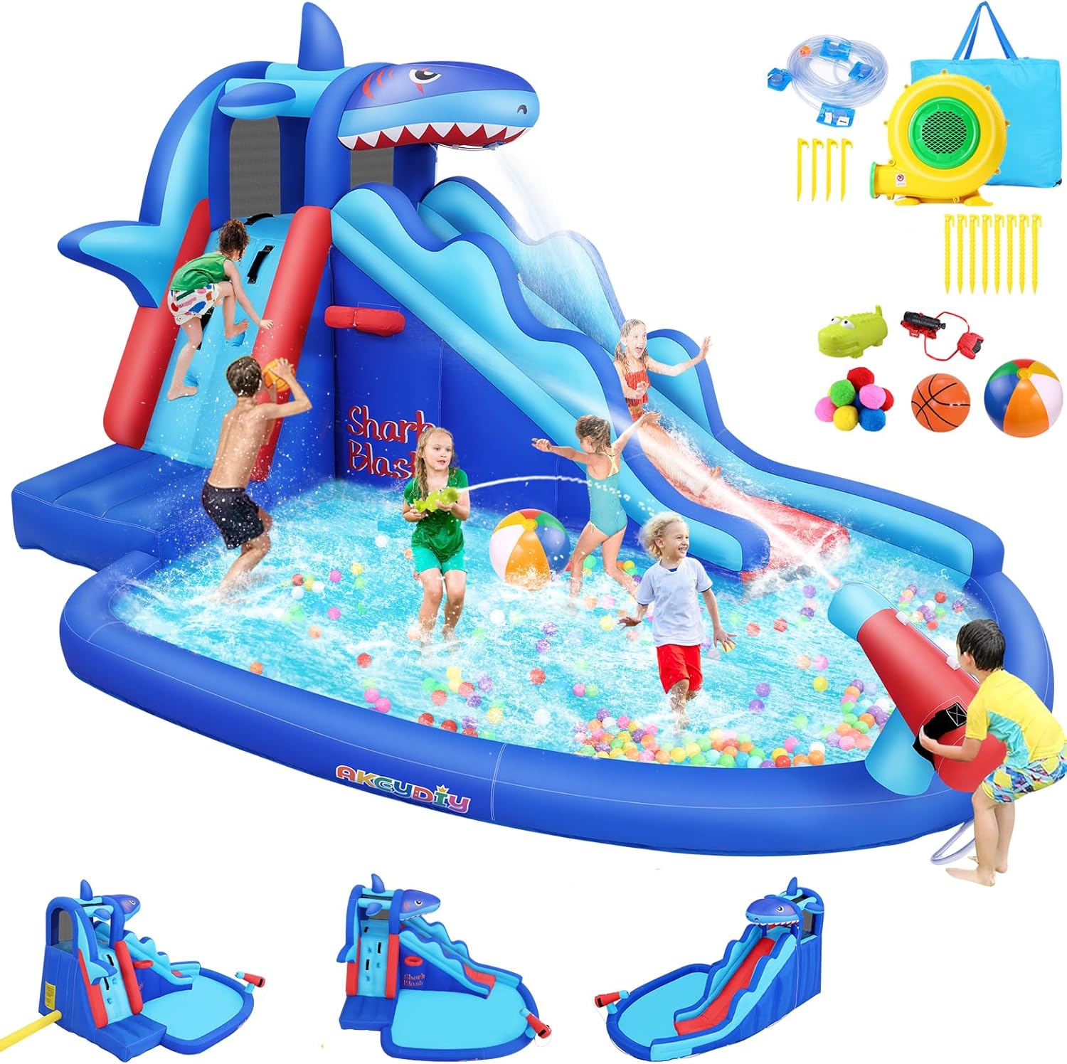 Taman Air Tiup Bertema Hiu unt - Kids Outdoor Water Park ulasan dan harga
