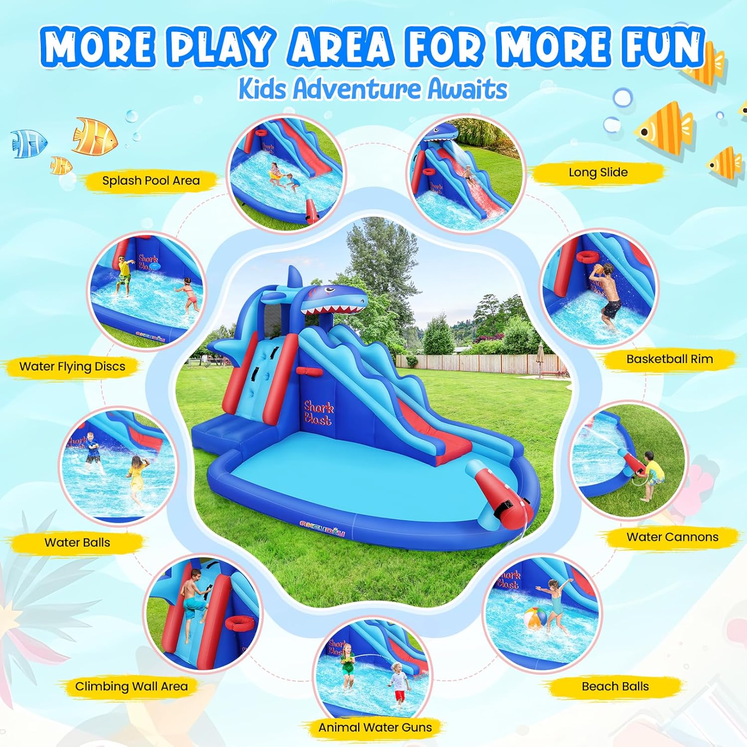 Taman Air Tiup Bertema Hiu unt - Kids Outdoor Water Park ulasan dan harga