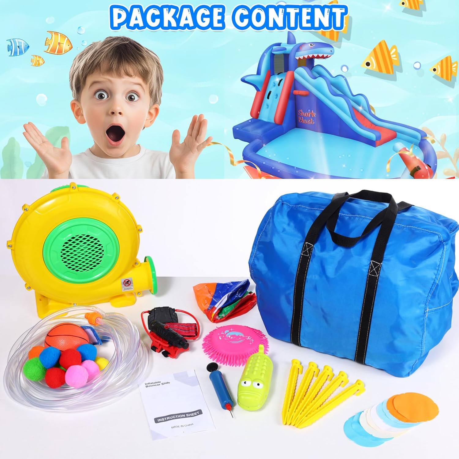 Taman Air Tiup Bertema Hiu unt - Kids Outdoor Water Park ulasan dan harga