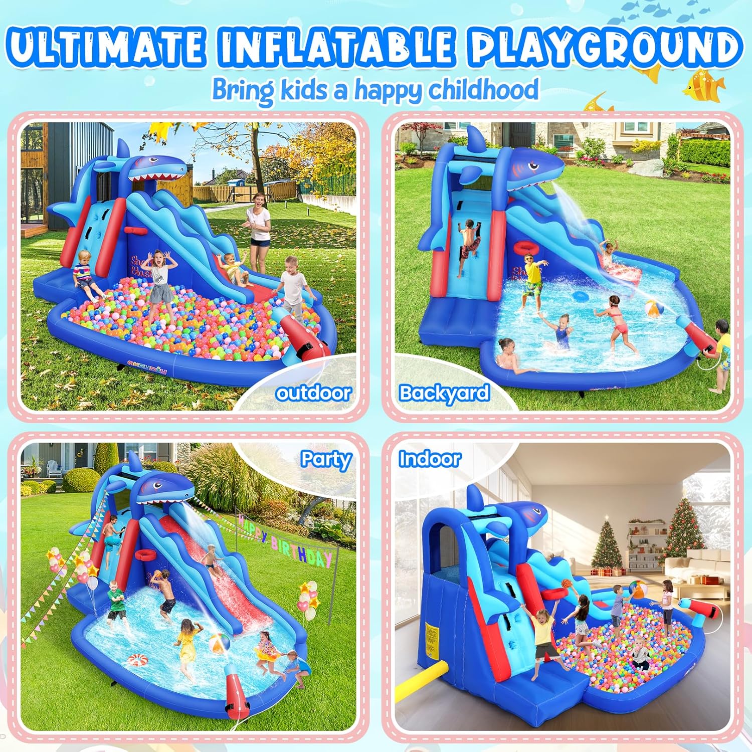 Taman Air Tiup Bertema Hiu unt - Kids Outdoor Water Park ulasan dan harga