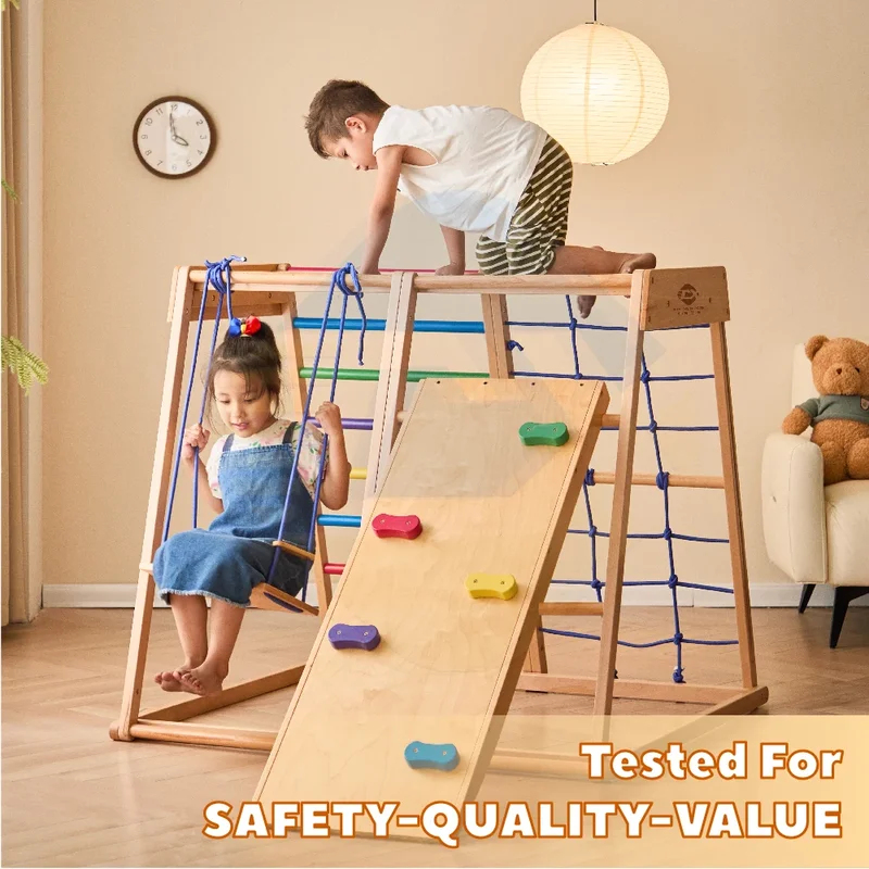 Perlengkapan Bermain Anak Indo - Kids Outdoor Wooden Climbing Frame ulasan dan harga