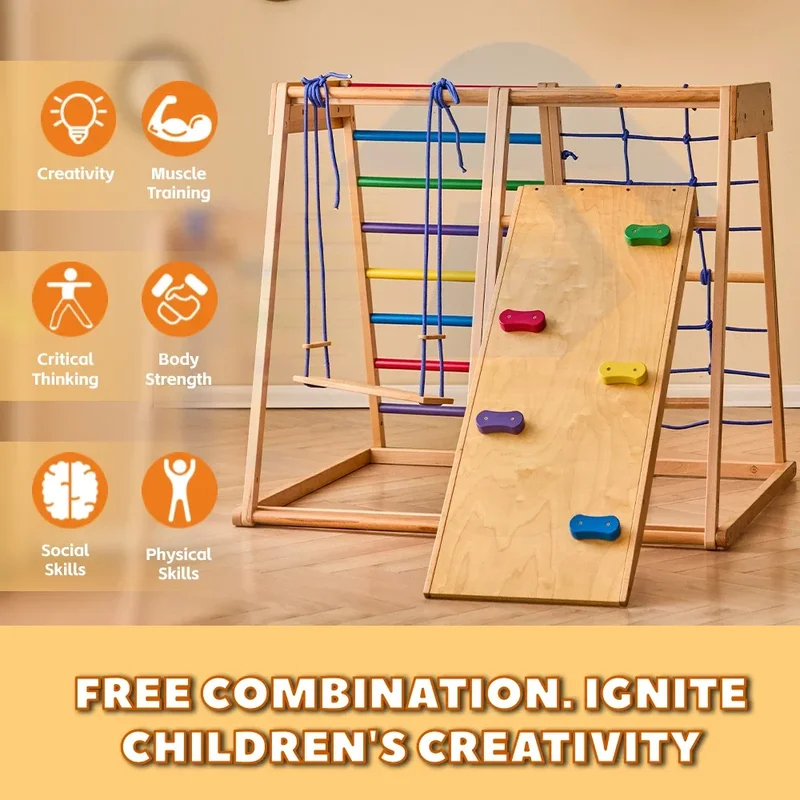 Perlengkapan Bermain Anak Indo - Kids Outdoor Wooden Climbing Frame ulasan dan harga
